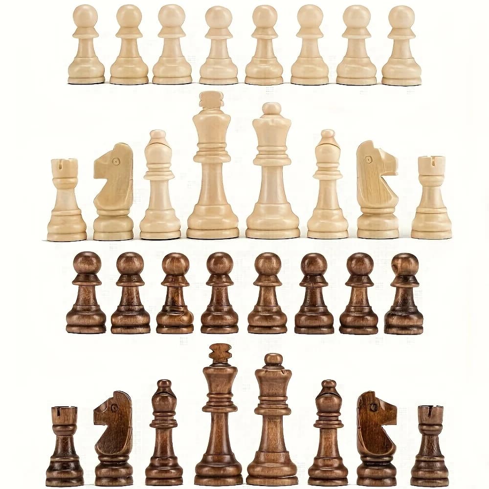 Premium 32pcs Large Wooden Chess Set - Smooth Finish, Classic Design, for Board Games & Tabletop Fun- Beige & Dark Brown