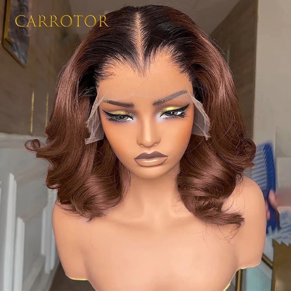 Parrucca Lagos Hairline 1b4 Ombre Colorata 13x4 con Pizzo Frontale Invisibile, Onde Sciolte Profonde, in Capelli Umani Pre-Pettinati per Donna