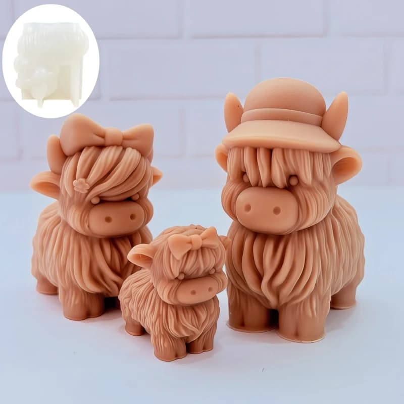 3pcs/set Cute Cow Candle Silicone Mold Wearing Hat Cow Dad Shape Resin Mould Smile Honest Bow Yak Mom Gypsum Molds Gift