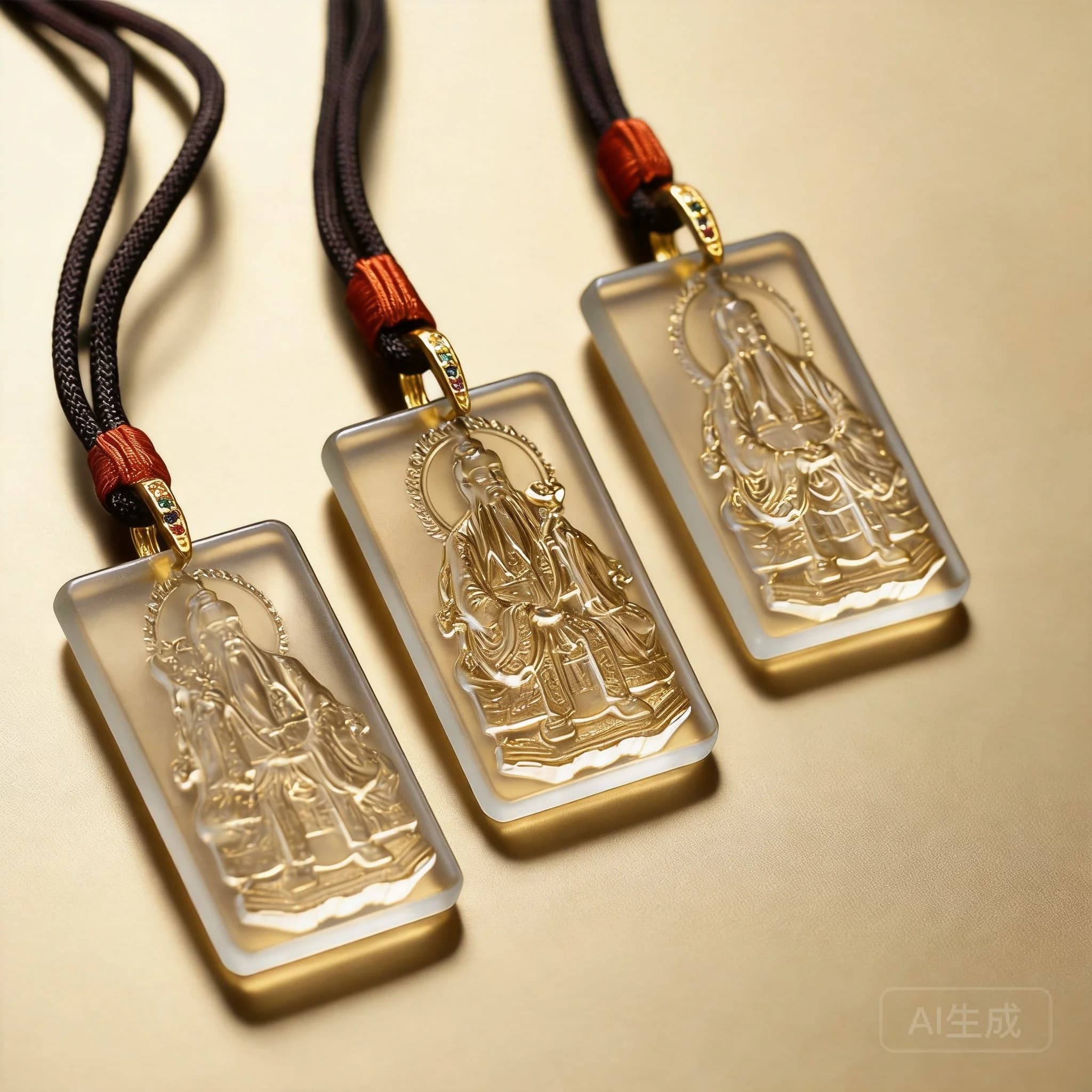 Chinese Style Taoist Sanqing Lingbao Tianzun Frosted Clear Pendant Necklace Auspicious Blessing Fortune Attracting Protection