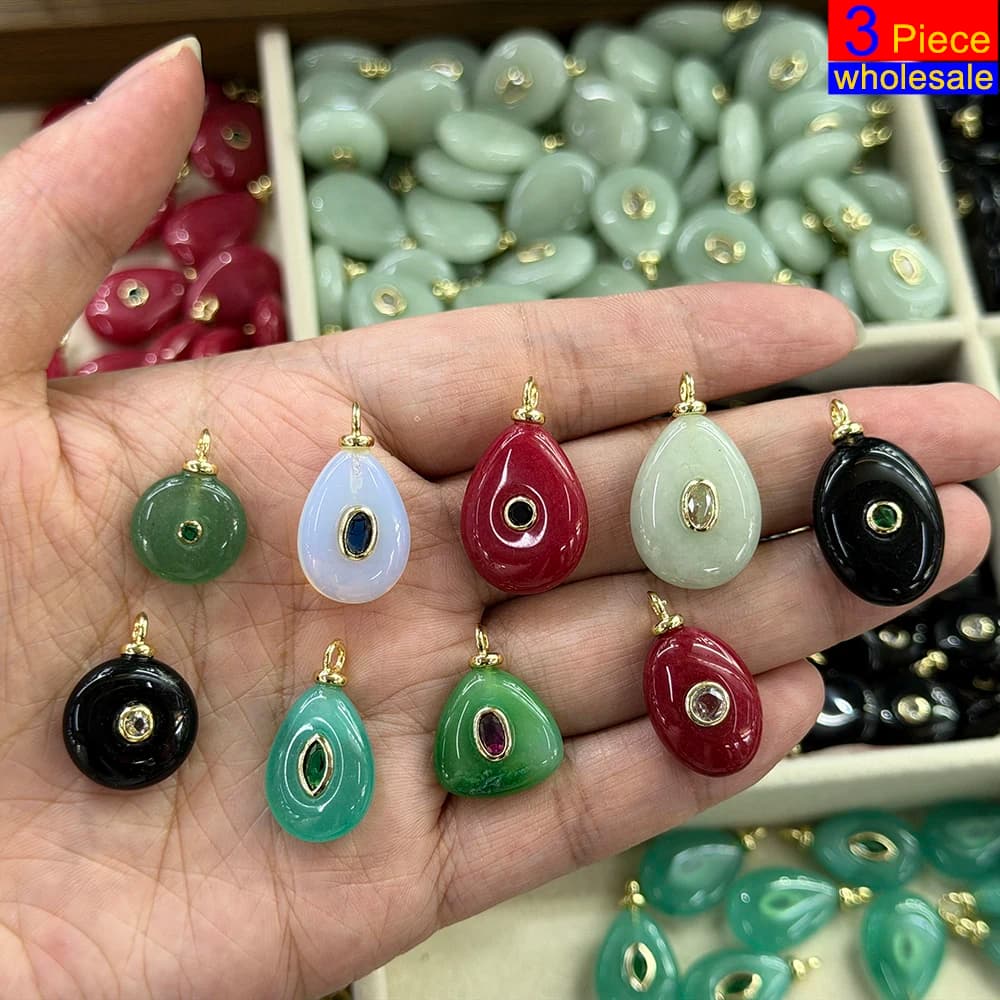 3pcs Trendy Natural Stone Charms For Jewelry Making Supplies Gold Color Zircon Diy Earrings Bracelet Necklace Keychain Wholesale