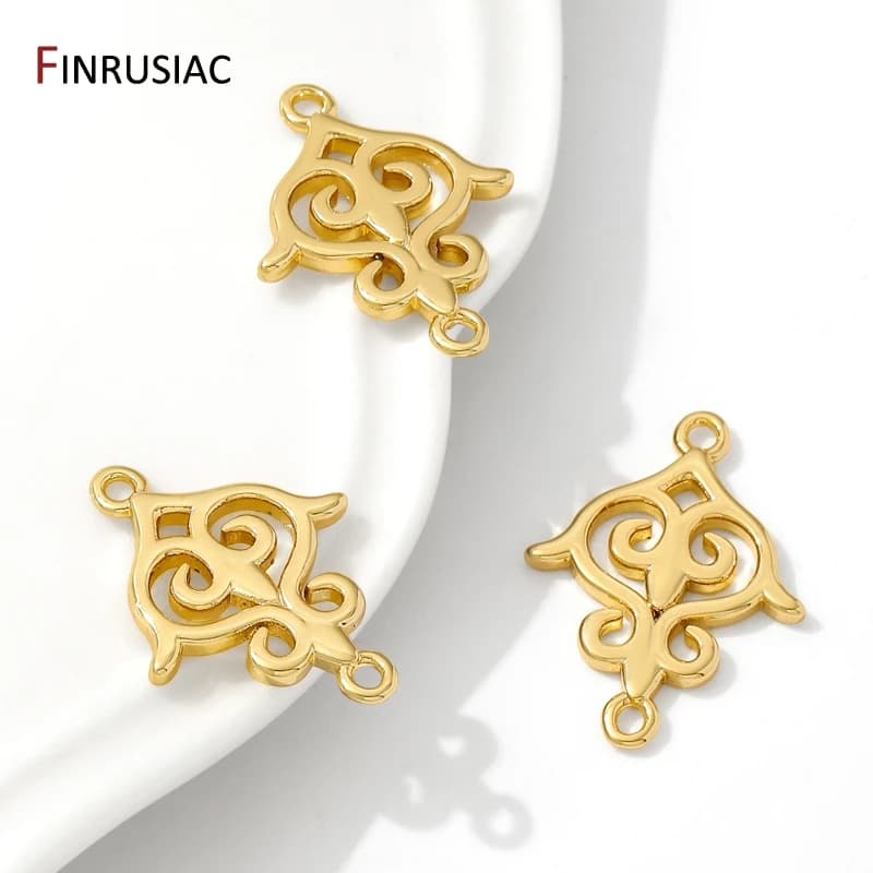 18K Gold Plated Brass Heart/Angle Pattern Connector Charms,Double Hole Charms Connector For DIY Bracelet Making Accessories