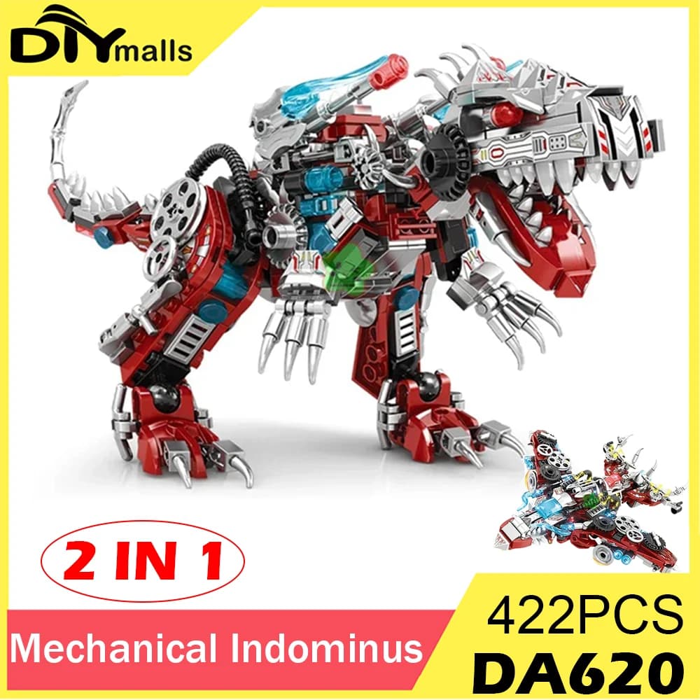 2IN1 Jurassic Meccanico Indominus Rex Dinosauro Mondo Modello Building Blocks Città Fighter Dino Parco Mattoni Giocattolo Per Bambini