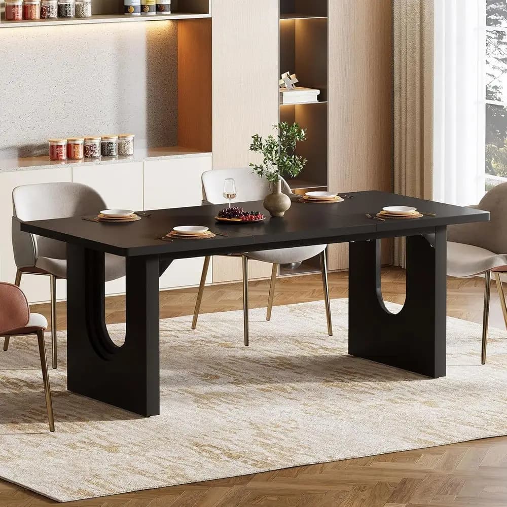 Tavolo da pranzo rettangolare nero 70.9 per 6-8 persone, piano spazioso e gambe robuste
