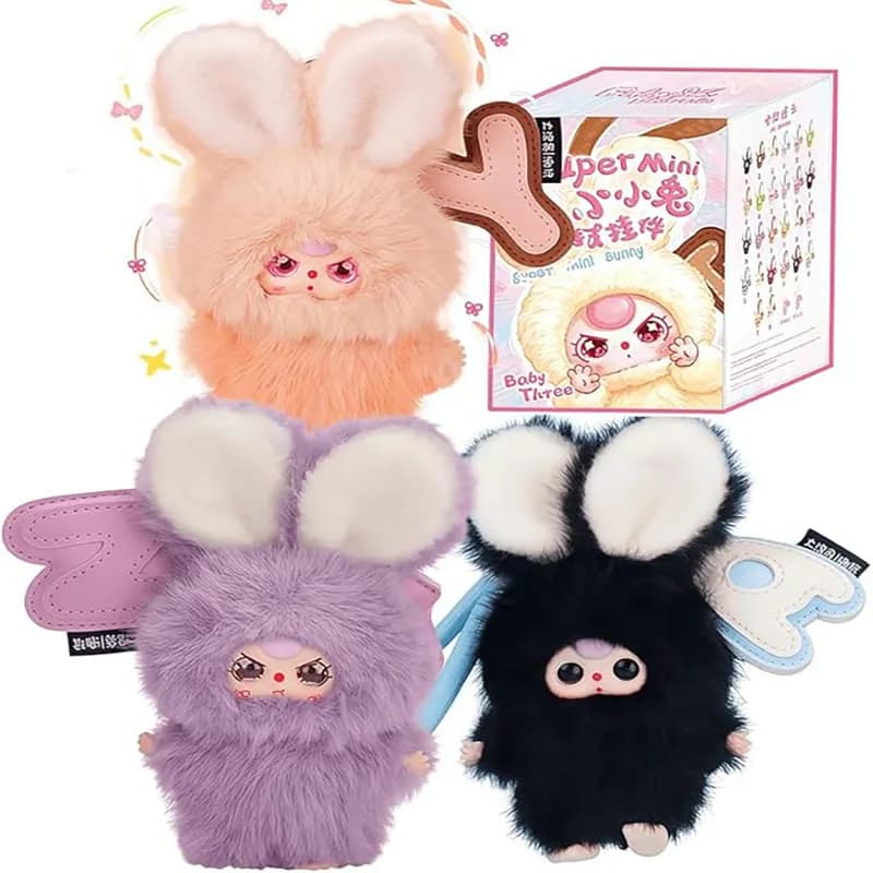 Baby Three Super Mini Bunny Series Cute Plush keychain Blind Box (1 of 28 Possible Styles) Baby Three Key Ring Collectible Birthday Gifts (1Pc Blind Box)