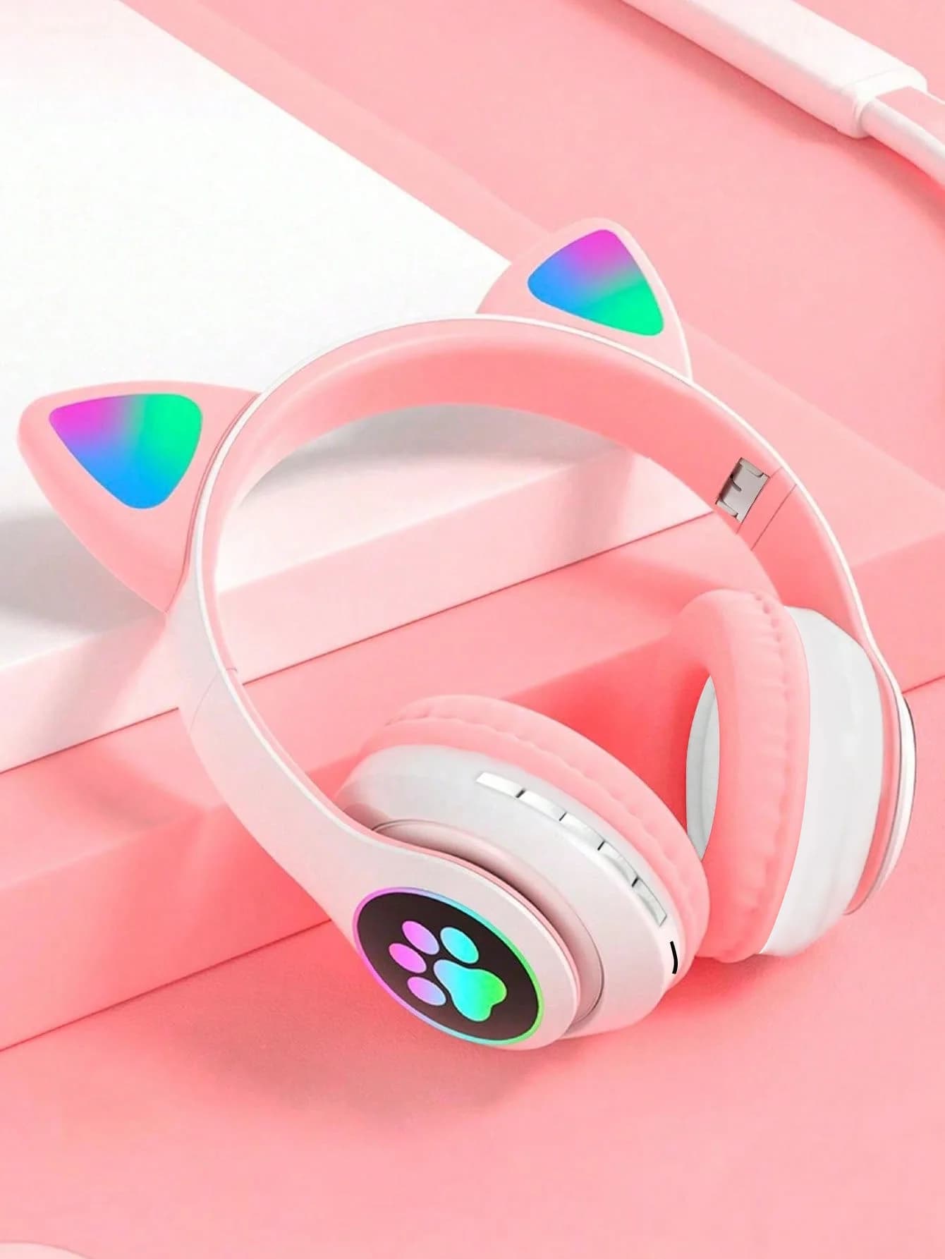 Cuffie Bluetooth a Forma di Orecchie di Gatto, Cuffie da Gaming Wireless con Luce LED, Lunga Durata della Batteria, Slot per Scheda TF, Microfono HD, Cuffie Over-Ear
