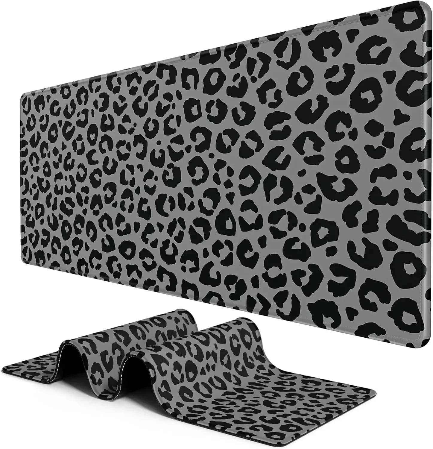 Elegante Tappetino per Mouse Grande con Stampa Leopardata Grigio e Nero, Antiscivolo, Esteso, per Gaming, Ufficio, Laptop e Postazione di Lavoro