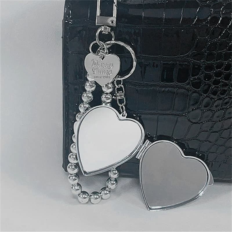 Korean INS Cute Love Heart Mirror Bead Phone Charm Pendant Keychain For iPhone 16 For Bag Phone Strap Girl Lanyard Chain Keyring