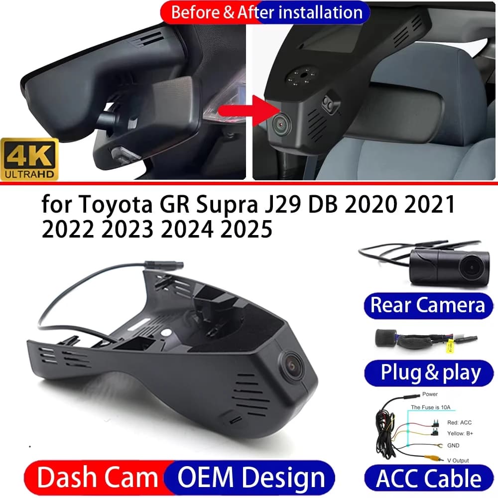 Dash Cam for Toyota GR Supra J29 DB 2020-2025 Front＆Rear 4K DVR Dashboard Camera Video Drive Recorder Night Vision Parking Mode