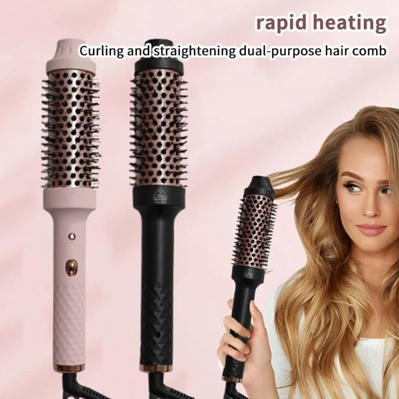Spazzola per Capelli 2 in 1, Arricciacapelli Ionico e Piastra Lisciante Professionale, Ferro Arricciacapelli Riscaldato