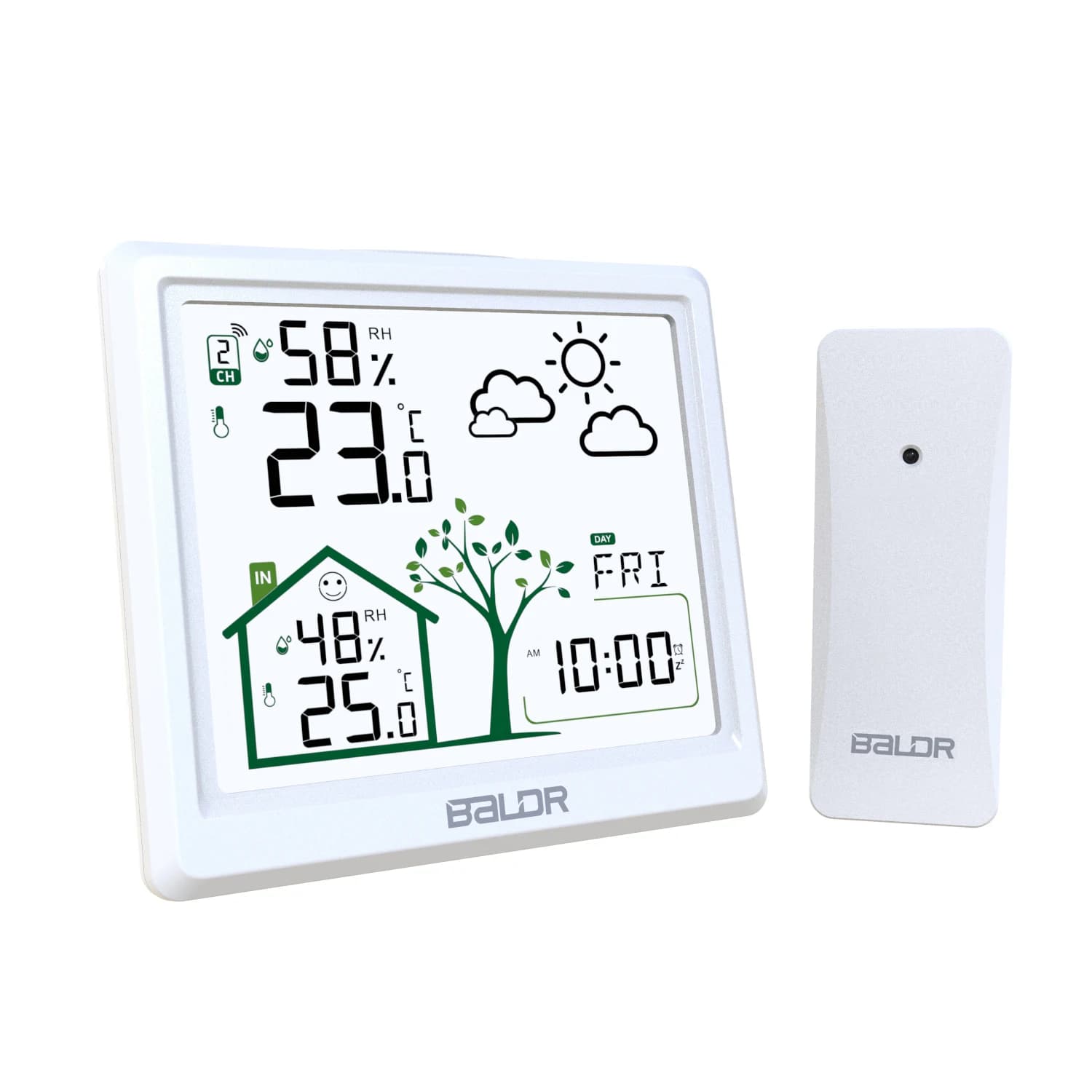 Baldr Wireless Weather Station 4.9" Digital Indoor Outdoor Temperature Humidity Monitor Alarm Clock Comfort Tips Forecast Sensor