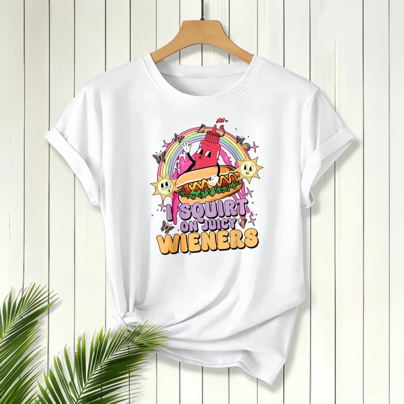 Hot Dog With Rainbow And Stars Print, Short Sleeve T-Shirt, Women's T-Shirt, Casual Wear