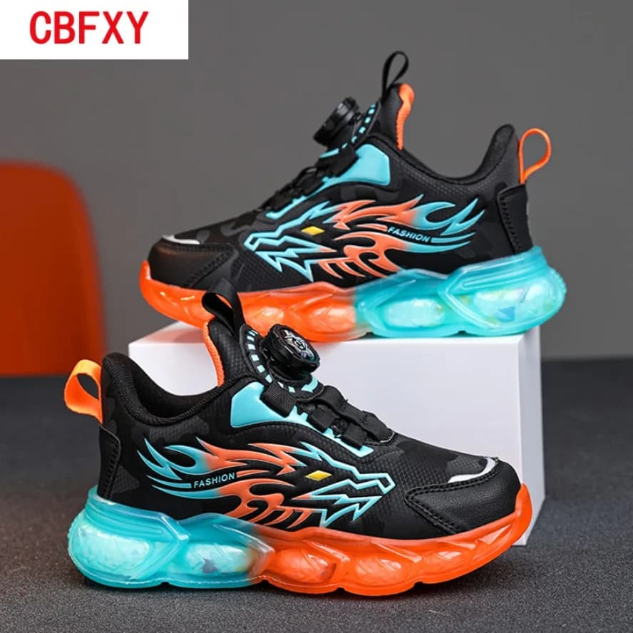 New Anti-skid Leather Kids Sneakers for Boys Running Walking Lightweight Casual Shoes With Fashion Dragon Pattern Size 28-39