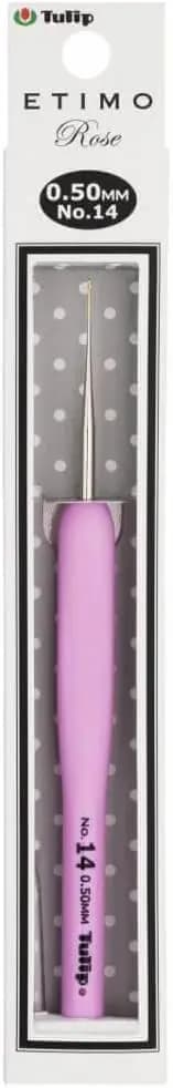 Uncinetto in Acciaio Misura 14/.5mm per Lavorazione a Maglia con Filo Sottile e Pizzo, con Impugnatura Ergonomica a Rosa