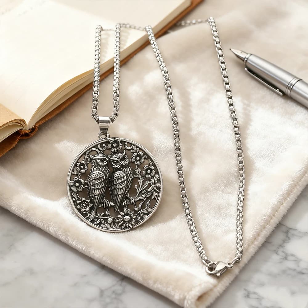1 pz collana con ciondolo rotondo doppio gufo tono argento gioielli di dichiarazione di design floreale in filigrana vintage per accessori per feste quotidiane