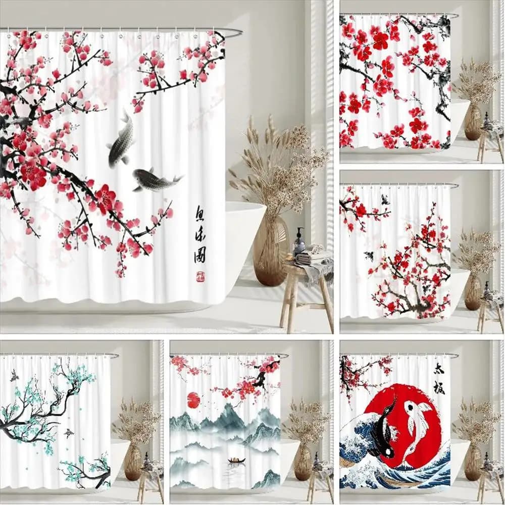 Tenda da doccia floreale estetica Acquerello Plum Artista Decorazioni per il bagno di casa Set di tende da doccia lavabili in poliestere con ganci