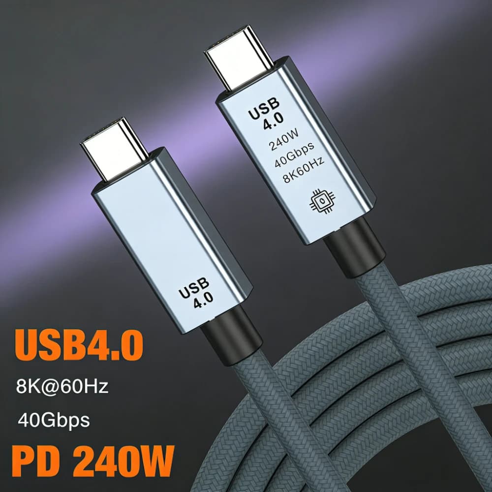 Cavo USB 4.0 240W Type-C per ricarica rapida e trasferimento dati per iPhone 16, MacBook, iPad, laptop, trasmissione dati 8K HD 40Gbps