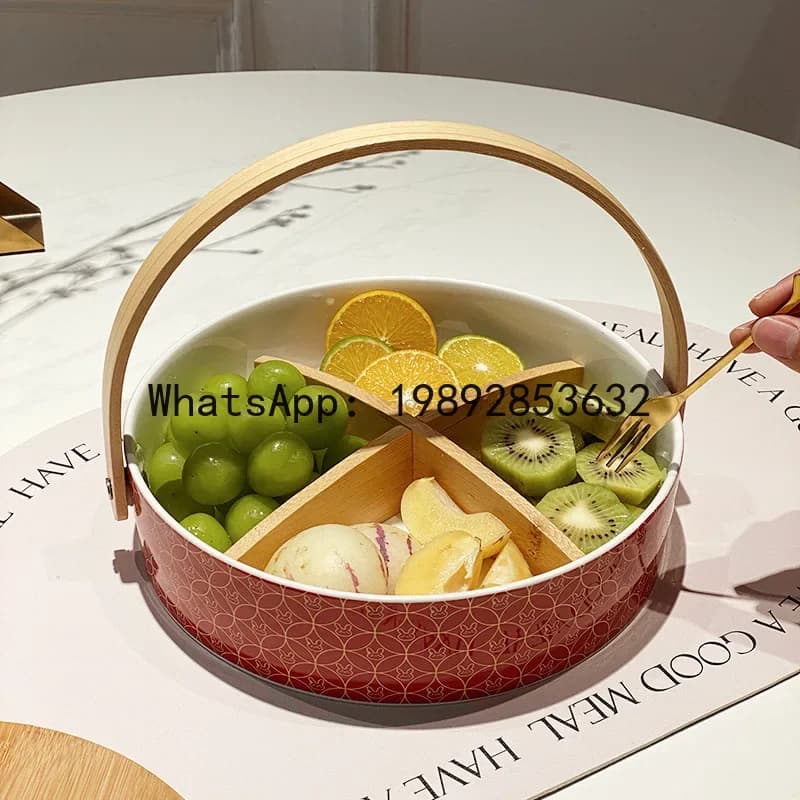 Piatto in ceramica cinese festivo ww24 con scomparti - vassoio portafrutta secca e contenitore per la conservazione domestica