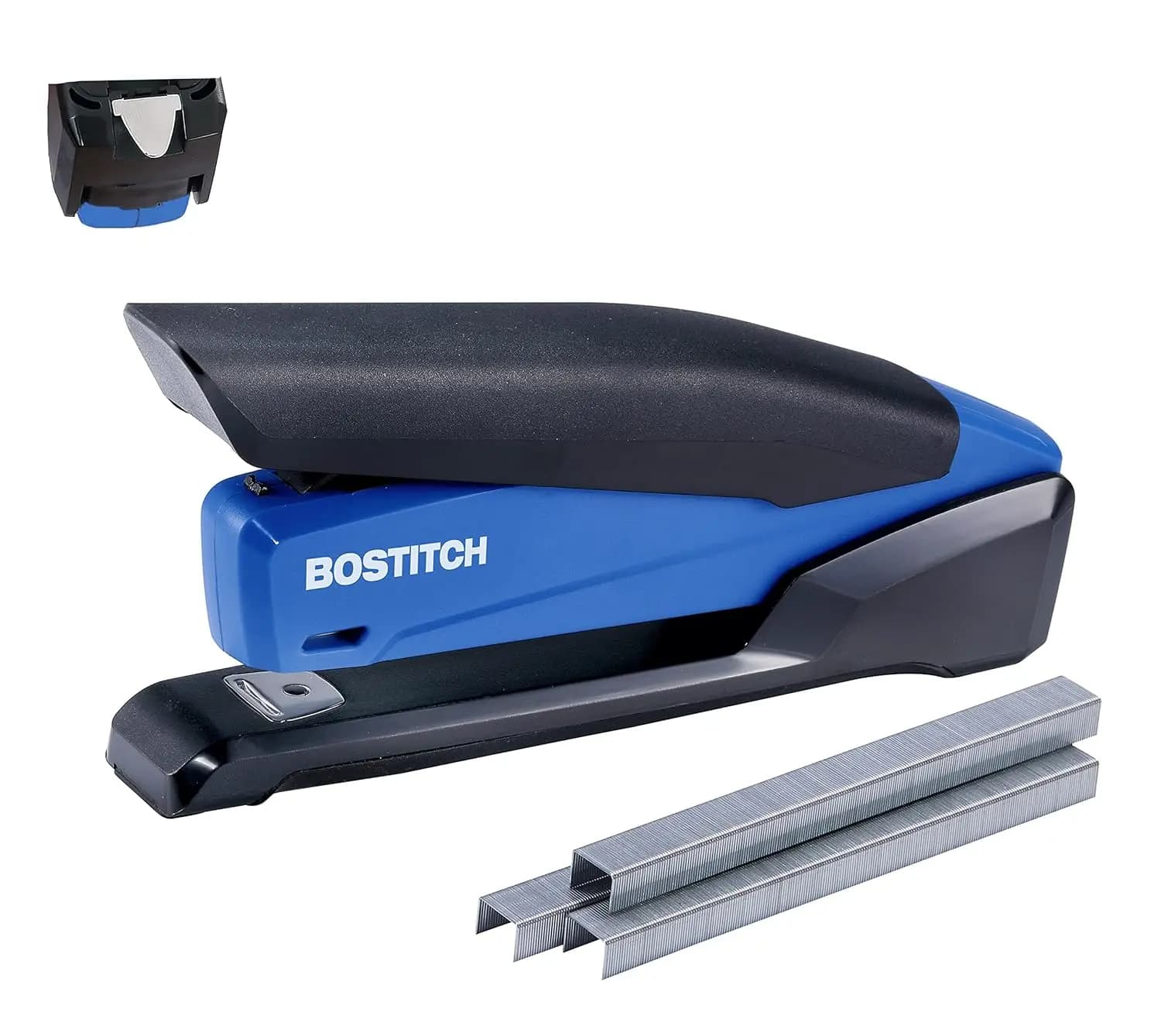 Cucitrice 3 in 1 con levapunti, cucitrice con un solo dito per 20 fogli, tecnologia No-Jam, blu navy