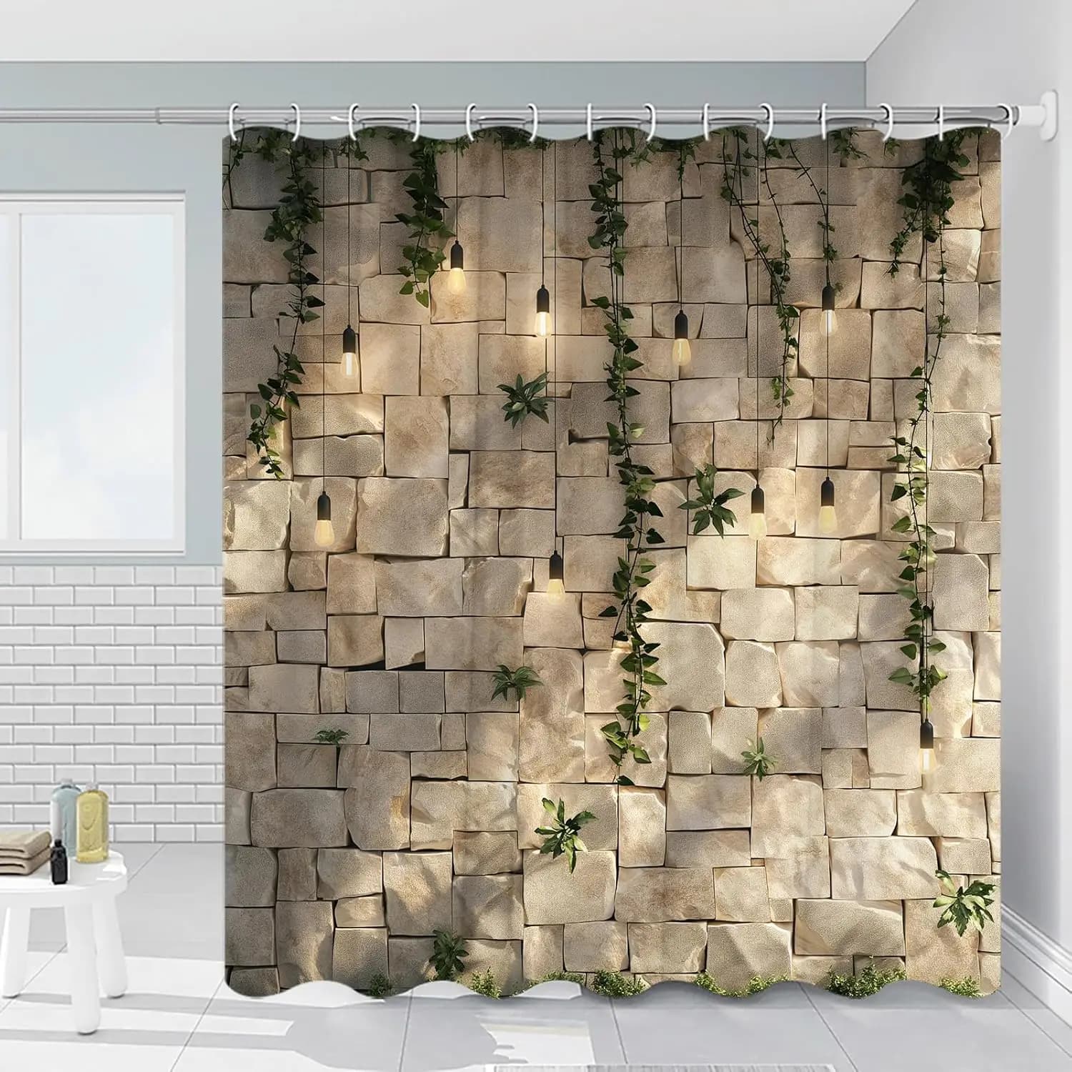 Tenda da doccia verde vite pianta rampicante foglie paesaggio moderno natura arredamento bagno poliestere impermeabile lavabile in lavatrice