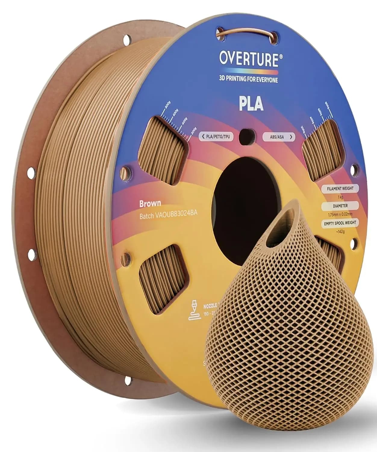 High Speed PLA Filament 1.75mm, Neatly Wound 1kg Spool, Dimensional Accuracy +/- 0.02 mm, Fit Most FDM 3D Printers, Brown