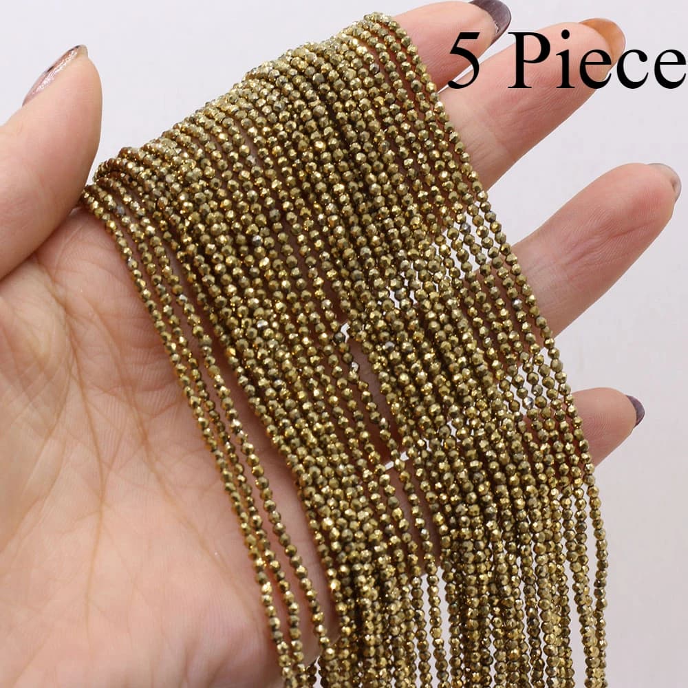 Perline sfaccettate rotonde in pietra naturale giallo oro da 3 mm, 5 pezzi, perline distanziatrici per creazione di gioielli fai da te, bracciali e collane, 38 cm