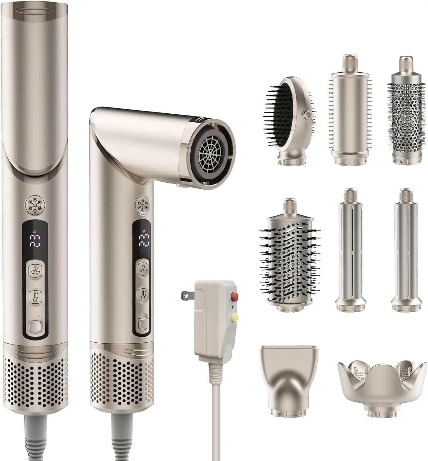8-in-1 Hot Air Styler & Blow Dryer Brush, Ionic Hair Dryer for Volumizing, Curling, Straightening, Fast Drying with Auto-Wrap Curlers, Frizz-Free, No Heat Damage, Gift for Women
