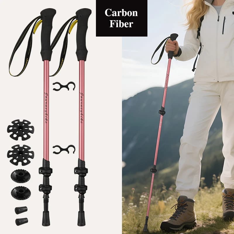 2 Carbon Fiber Trekking Sticks - Adjustable Sticks with Quick Closure for Camping and Open Climbing