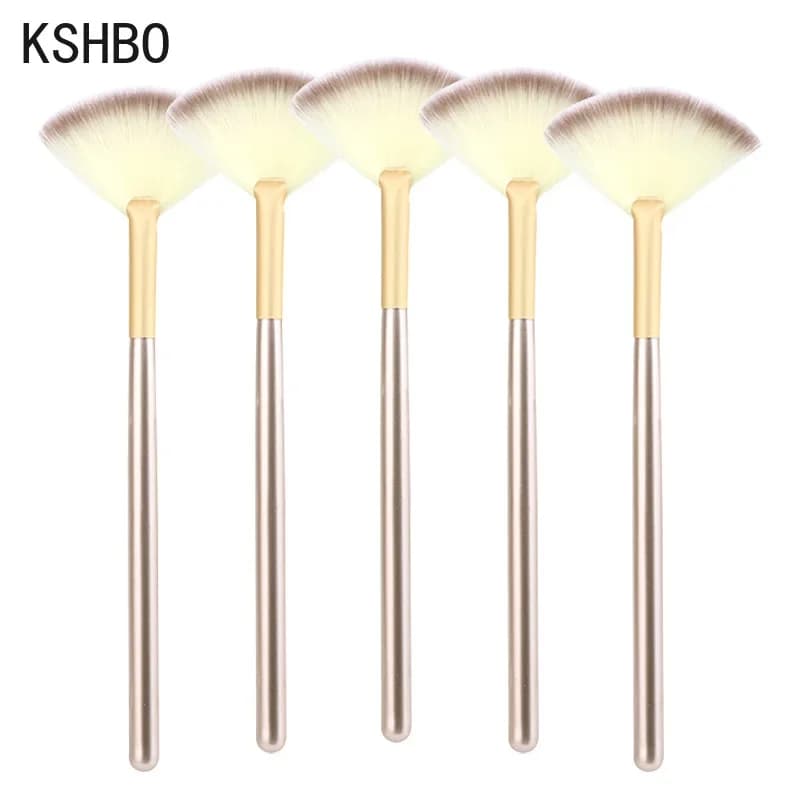 HSHBO 5 pcs Fan Brushes Face Brush Soft Makeup Brush Tools for Cosmetic Applicators Wood and Soft Fiber Handle for Detachable Mask