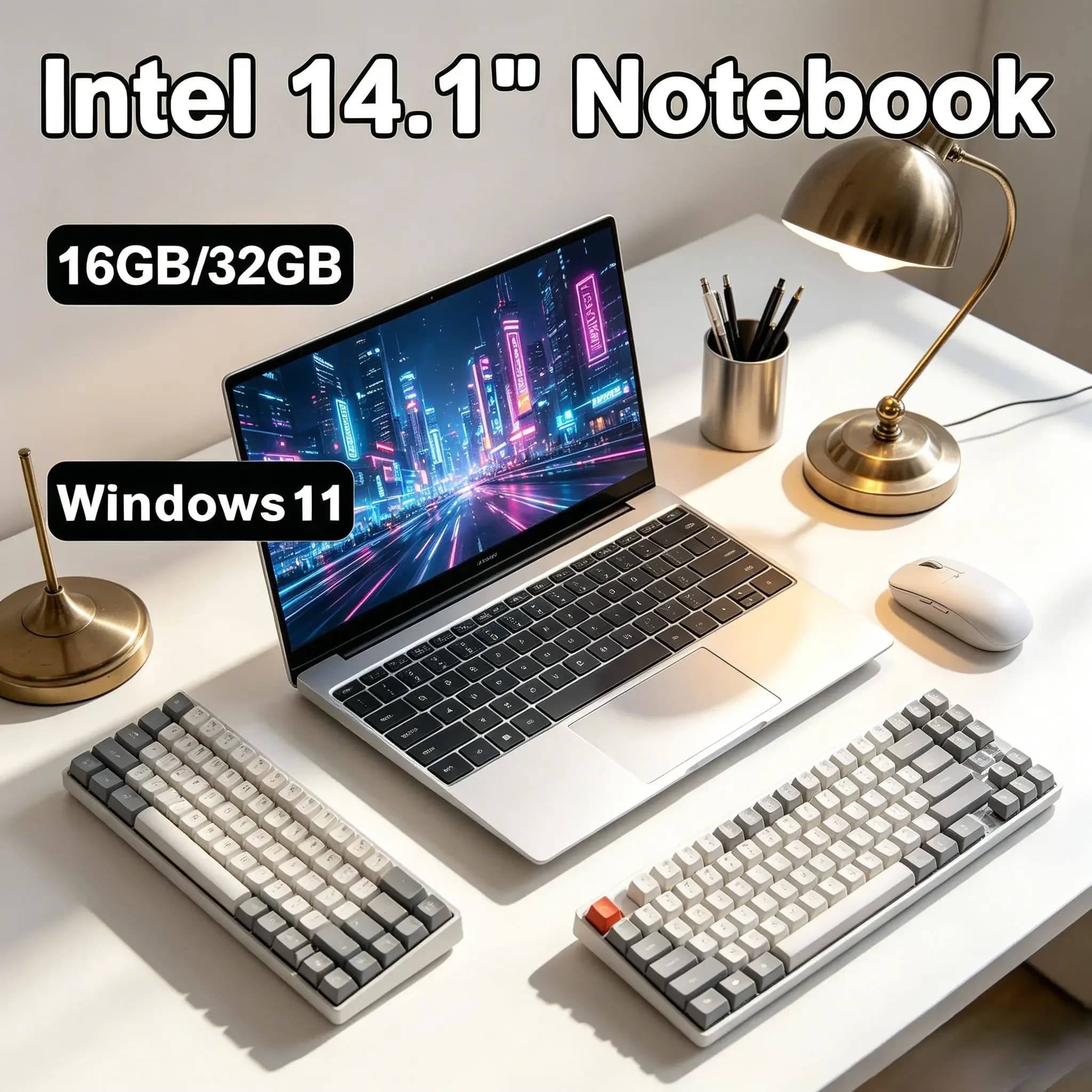 Laptop Ultra-Sottile da 14.1 Pollici, Nuovo Notebook Intel N3700, 16GB 2TB, Schermo FHD 1080P, Windows 11 Pro, per Uso Ufficio e Studenti