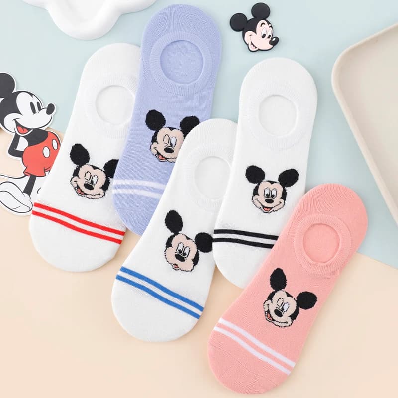 5 paia di calzini da donna Disney Topolino, calzini invisibili leggeri antiscivolo in cotone con stampa di simpatici cartoni animati, estivi