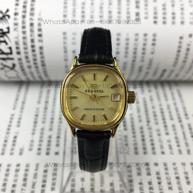 Orologio Meccanico Manuale da Donna Seagull con Quadrante Quadrato Giallo e Calendario Singolo, Diametro 27mm, Spedizione in 24 Ore