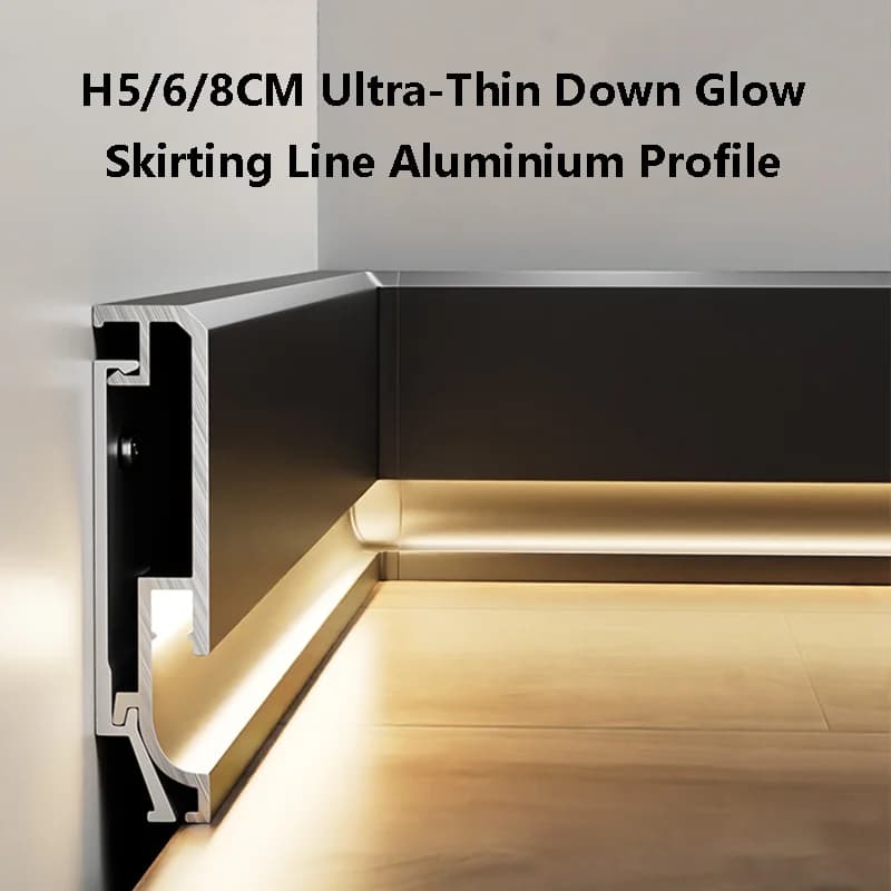Ultra-Thin Down Glow Skirting Line Aluminium Profile H5/6/8CM Surface Mounted Corner Wall Trim Skirting Board Hard Strip Light