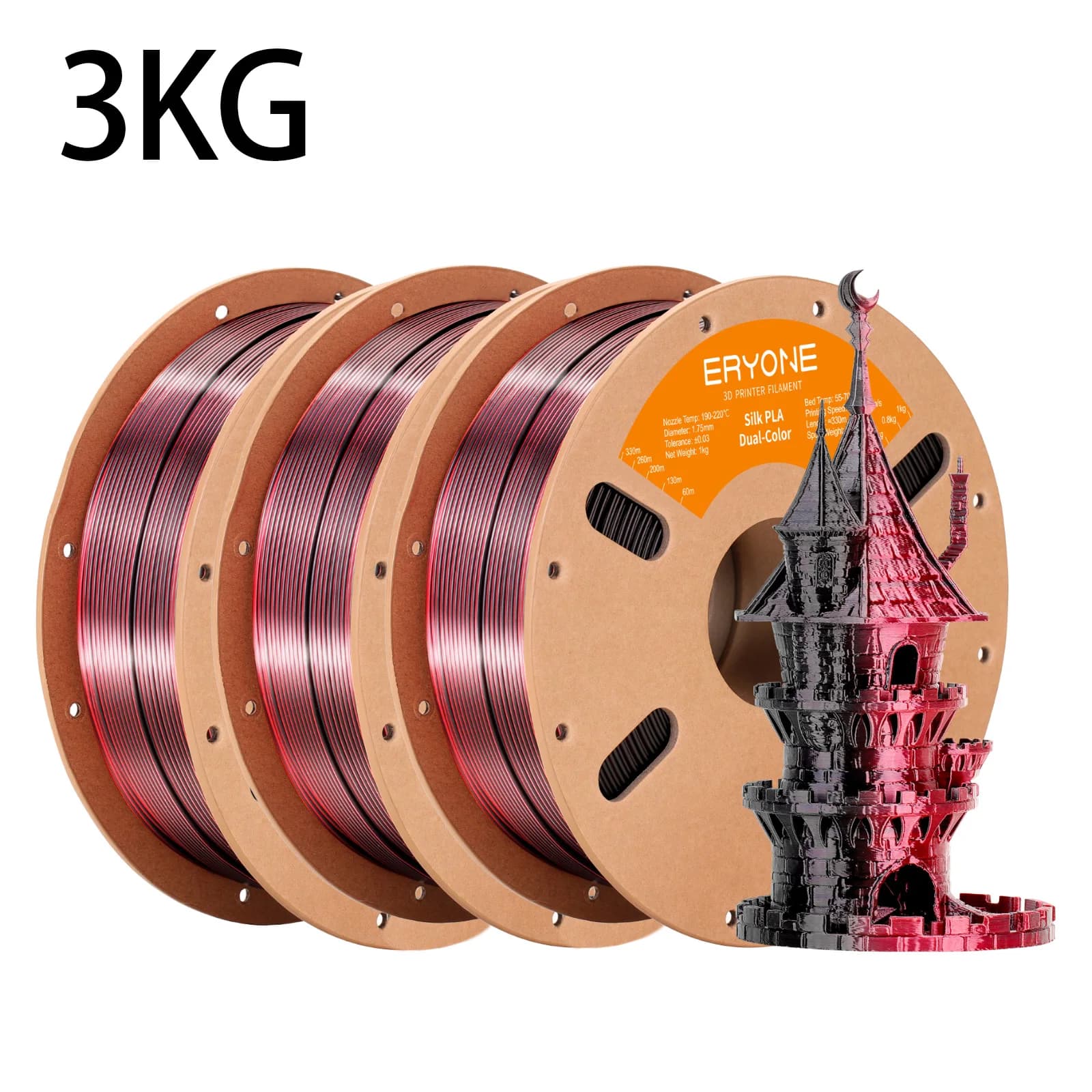 ERYONE 3/5/10KG Two Color Silk Filament 3D Printing, Multicolor Available, Diameter: 1,75 mm, distance: +/- 0.03 mm, 1 kg/bobin
