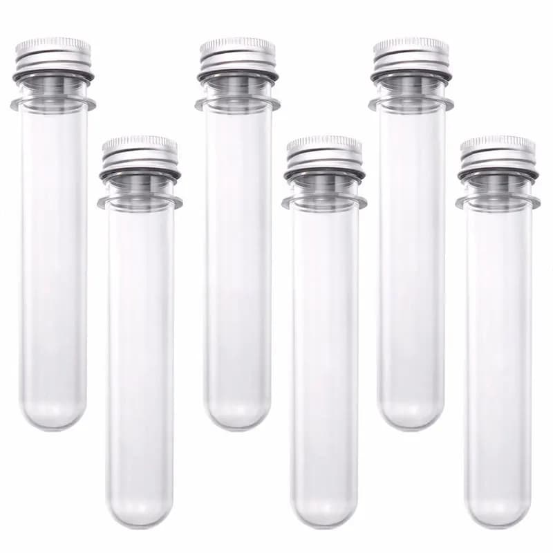 6-piece Provette 40 ml transparent plastic with screw caps 25x140 mm tube for candy bath salts for scientific holidays sample