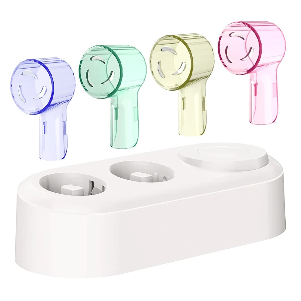 Replacement magnetic charging base and 4 dust cover for brush heads, compatible with Oral B iO 7 8 9 10 electric toothbrush