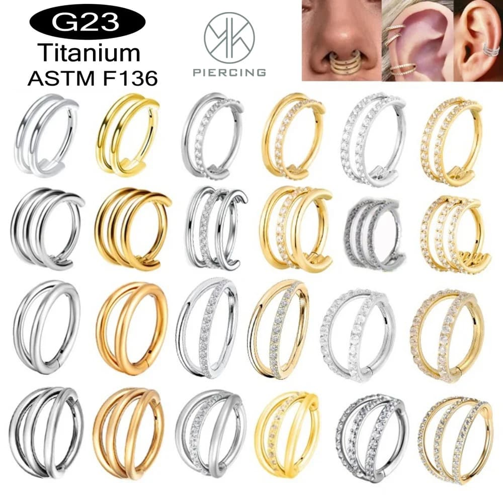 F136 G23 titanio anello del naso Conch Clicker anello naso settemo Tragus cerniera orecchino elica Daith Piercing corpo gioielli 16G 8mm 10mm