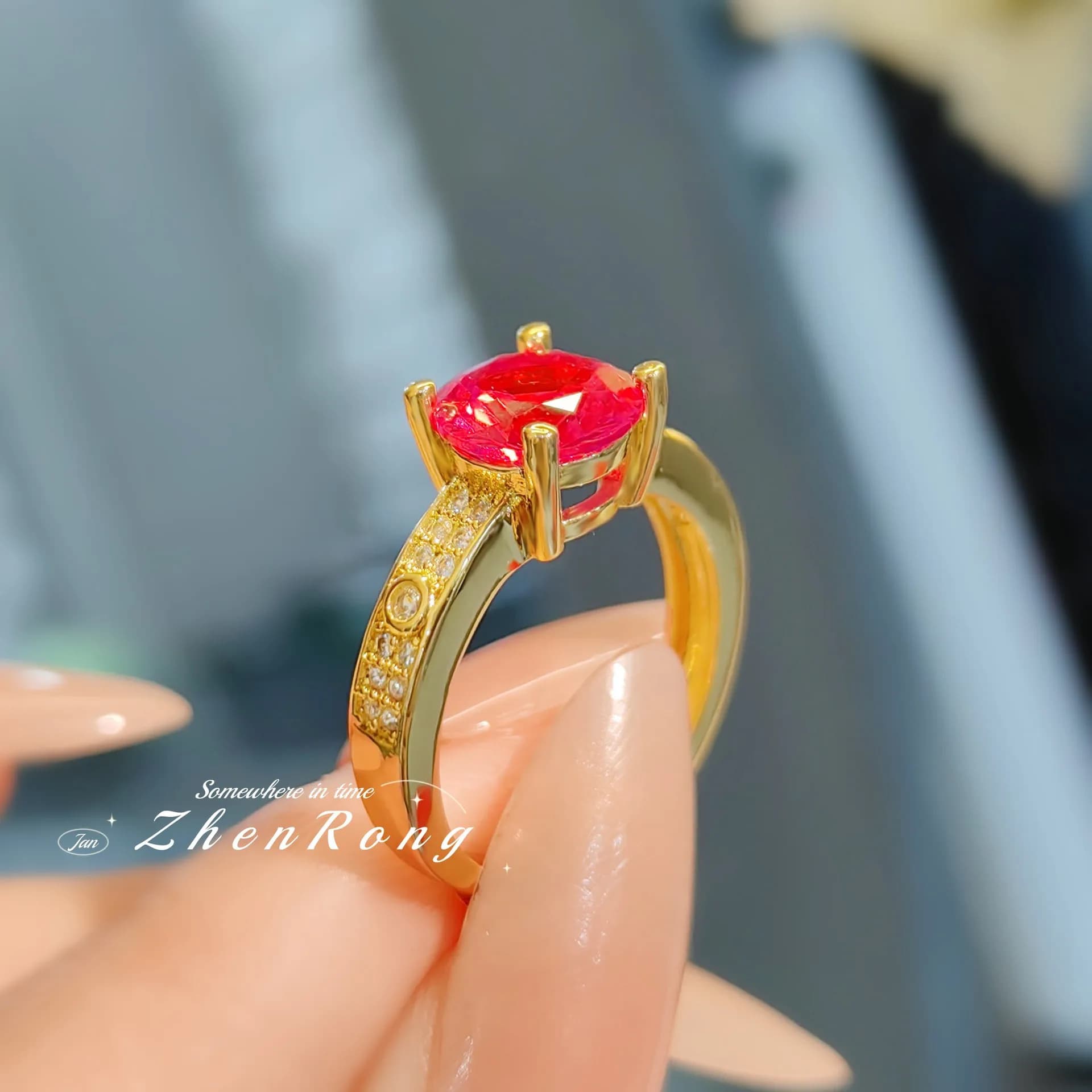 Light luxury temperament rose ruby silver ring retro high-end commuting red corundum diamond women's ring