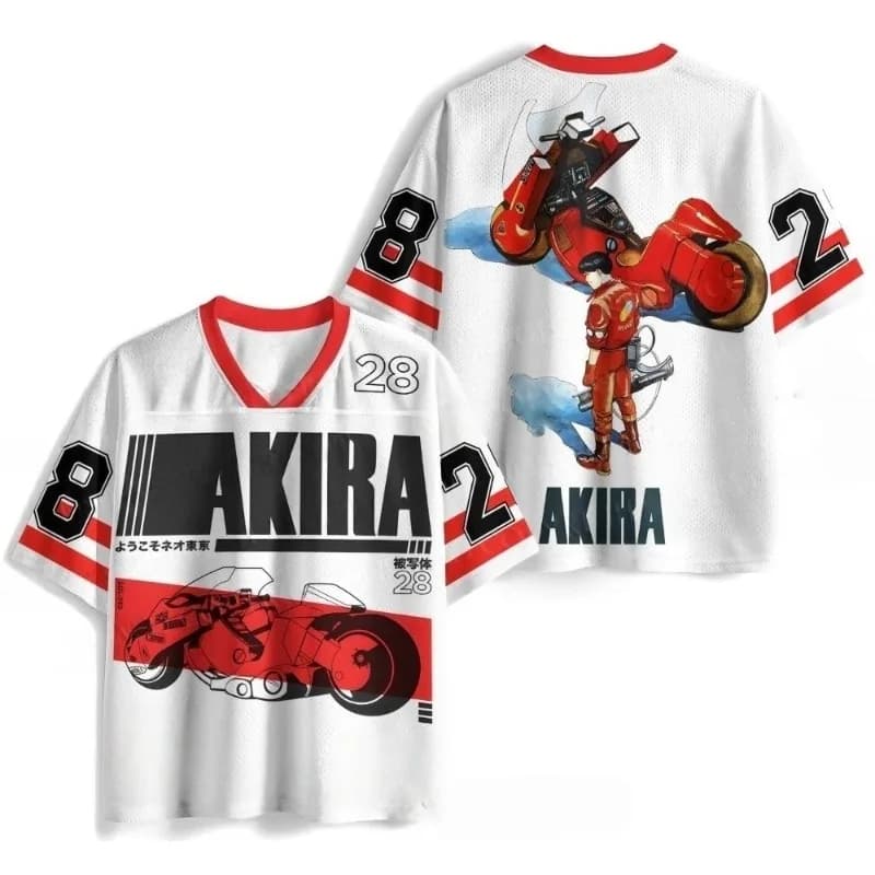 T-shirt Akira Anime con stampa 3D in rete ad asciugatura rapida da uomo, con scollo a V, manica corta, streetwear, casual.