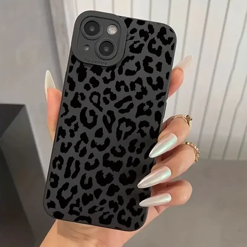 Custodia per telefono con grafica leopardata con stampa nera per iPhone 17 16 15 14 13 12 11 Pro Max XS XR 7 8 Plus 16E Custodia morbida in silicone antiurto