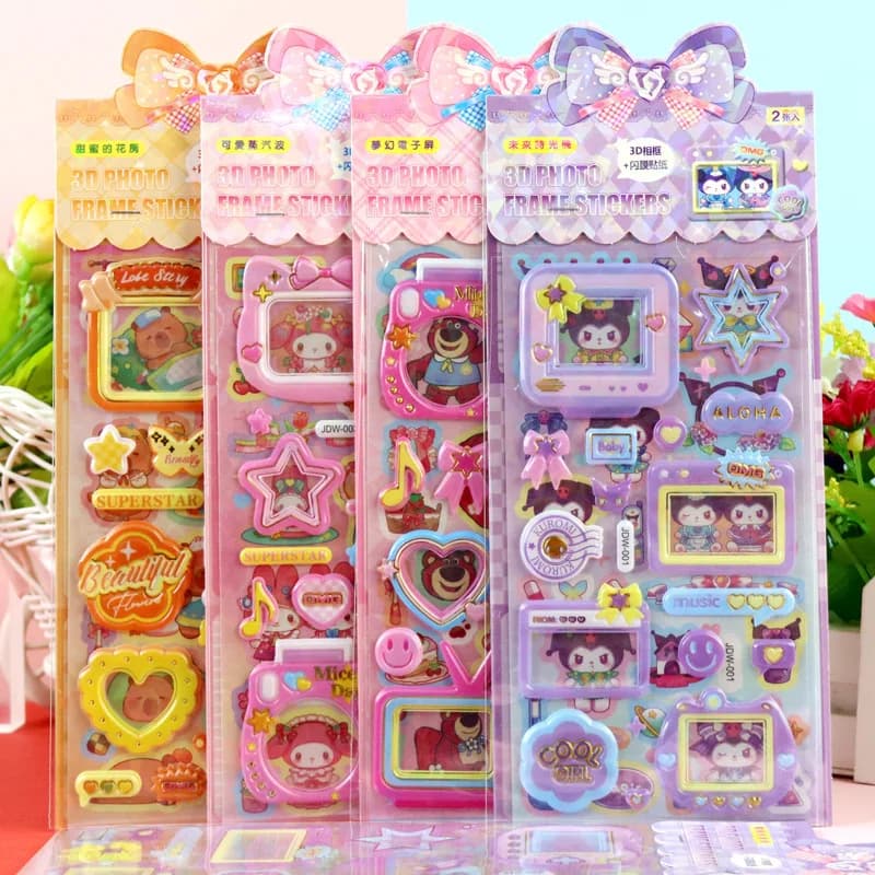 Wall decals 3D in Bolle, Photo Frame in Double Side Fai-da-Te, Decalcomanie Cartoon by Capybara, Lotso, Kuromi, My Melody, for Craftwork