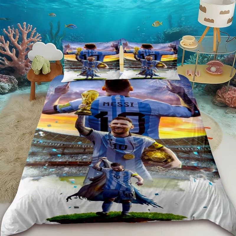 Set Copripiumino con Stampa di Messi, Moda Calcistica, Set Biancheria da Letto, Copripiumino e Piumino, Regalo di Compleanno di Lusso per Ragazzi e Ragazze