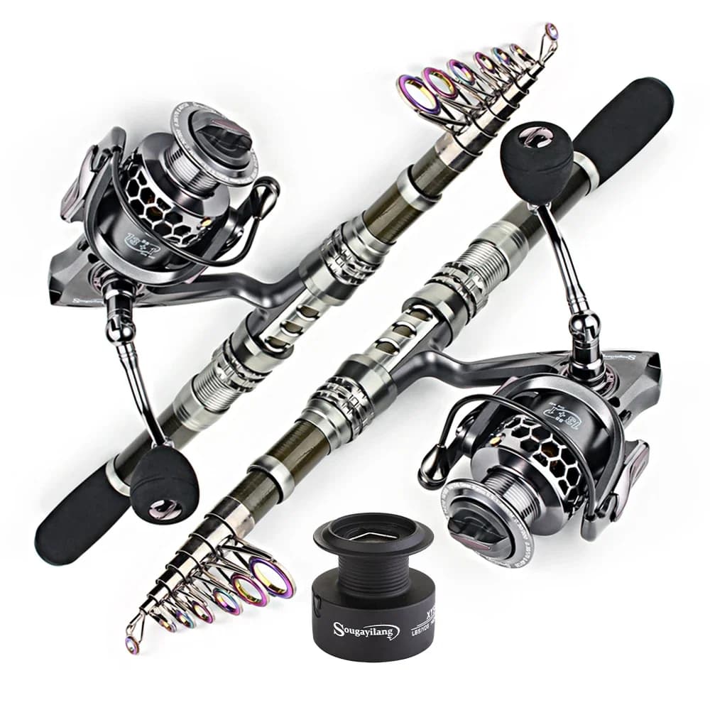 Sougayilang 1.8-3.3m Canna da pesca spinning in fibra di carbonio e 13 + 1BB Mulinello da pesca Combo Canna da pesca telescopica Kit mulinello da spinning