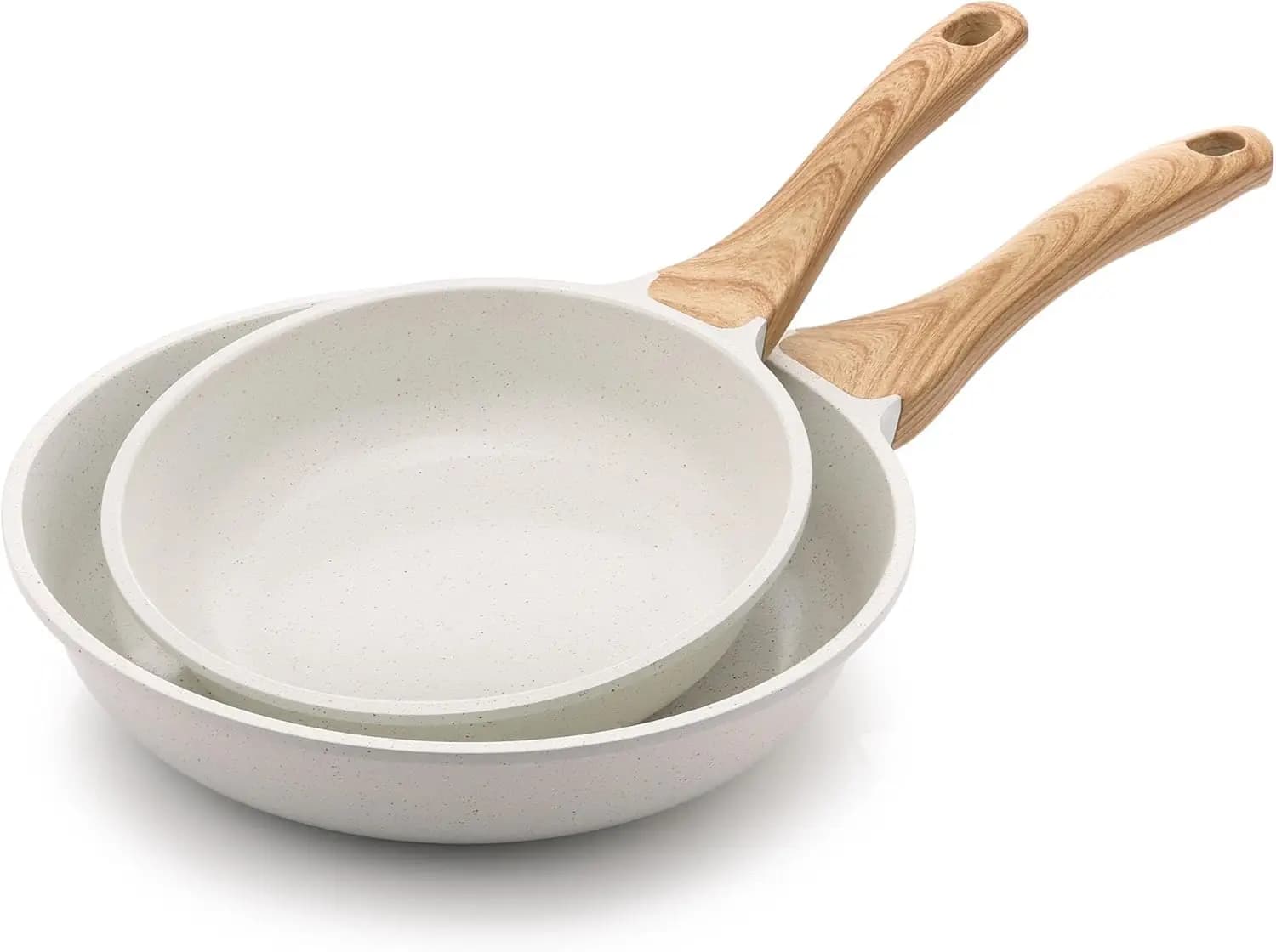 Anti-adhesive pans, Omelet pans with White Ceramic Coating, Tasting pots, Chef's pan, PTFE and PFAS (8+10 Inches)