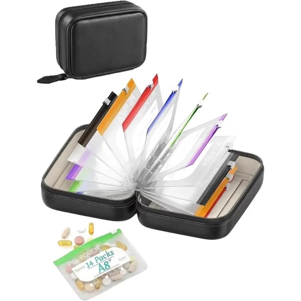 7/14PCS BPA-Free Weekly Pill Organizer Waterproof Zipper Design Medicine Pouch Set Color Coded Reusable Vitamin Storage Holder