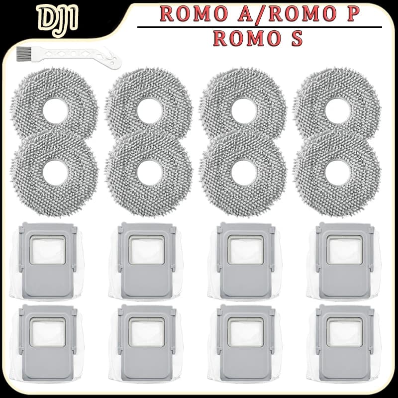 Replacement Accessories Kit Compatible with DJI ROMO A/ROMO P/ROMO S Robot Vacuum Parts,Mop Pad,Dust bags