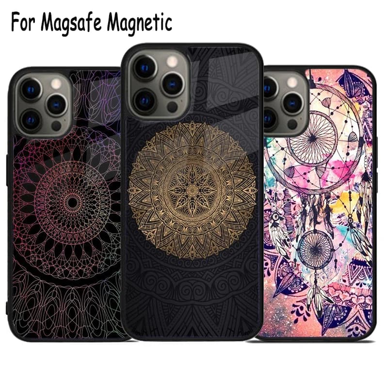 Cover per iPhone con motivo floreale Paisley Mandala per iPhone 17 Air 15 16 16e 14 13 11 12 Pro Max Plus, Cover Magnetica Magsafe con Bumper