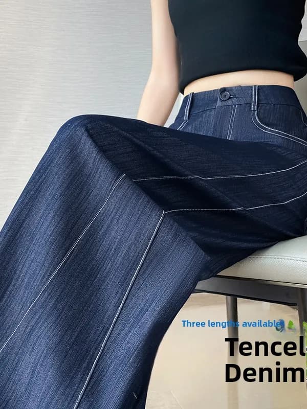 Lazy Style Wide Leg Jeans High Waist Straight Cut Loose Fit Soft Thin Denim Casual Trousers Summer New Arrival