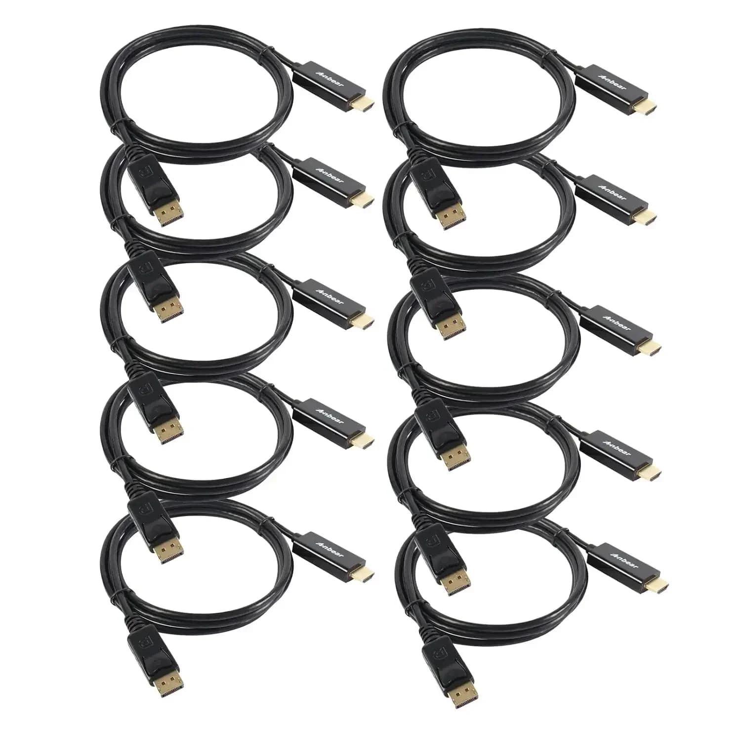 Cavo DisplayPort a HDMI placcato oro da 1,8 m, maschio-maschio, per PC, laptop e monitor HDTV, confezione da 10