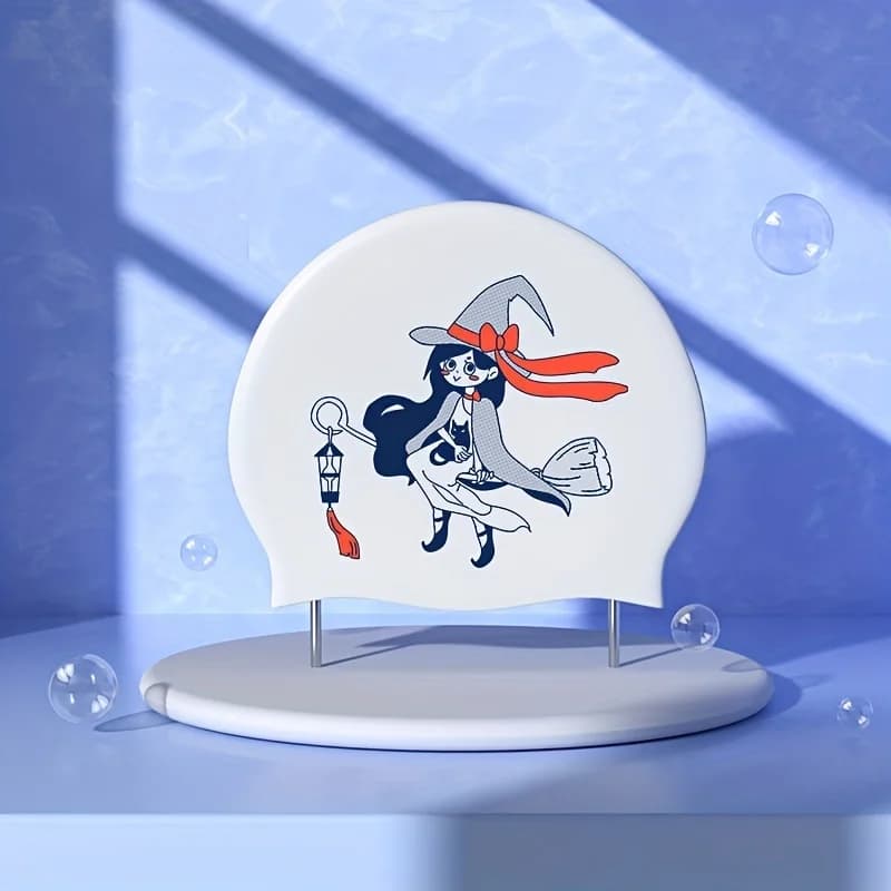 Special swim cap for long hair, big, waterproof, non-strangling, woman's, with fashion print for adults